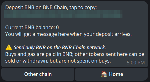 A deposit address with tap to copy