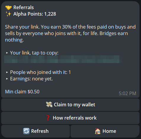 The /referrals screen