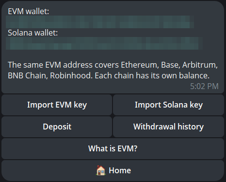 The /wallet screen